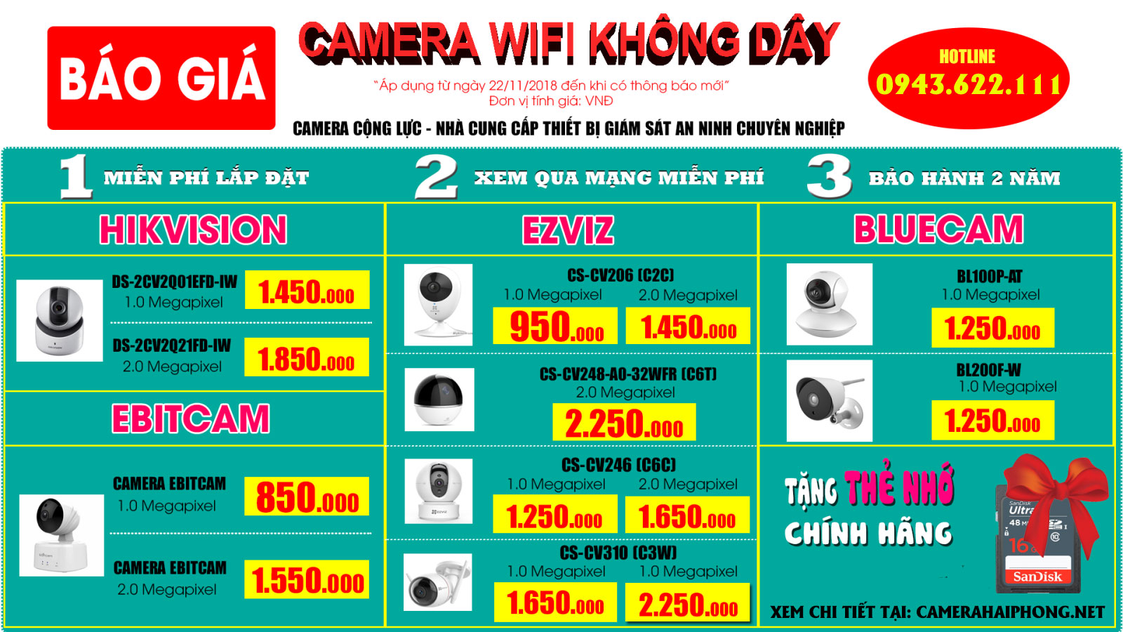 báo giá lắp đặt camera ip wifi không dây giá rẻ tại hải phòng