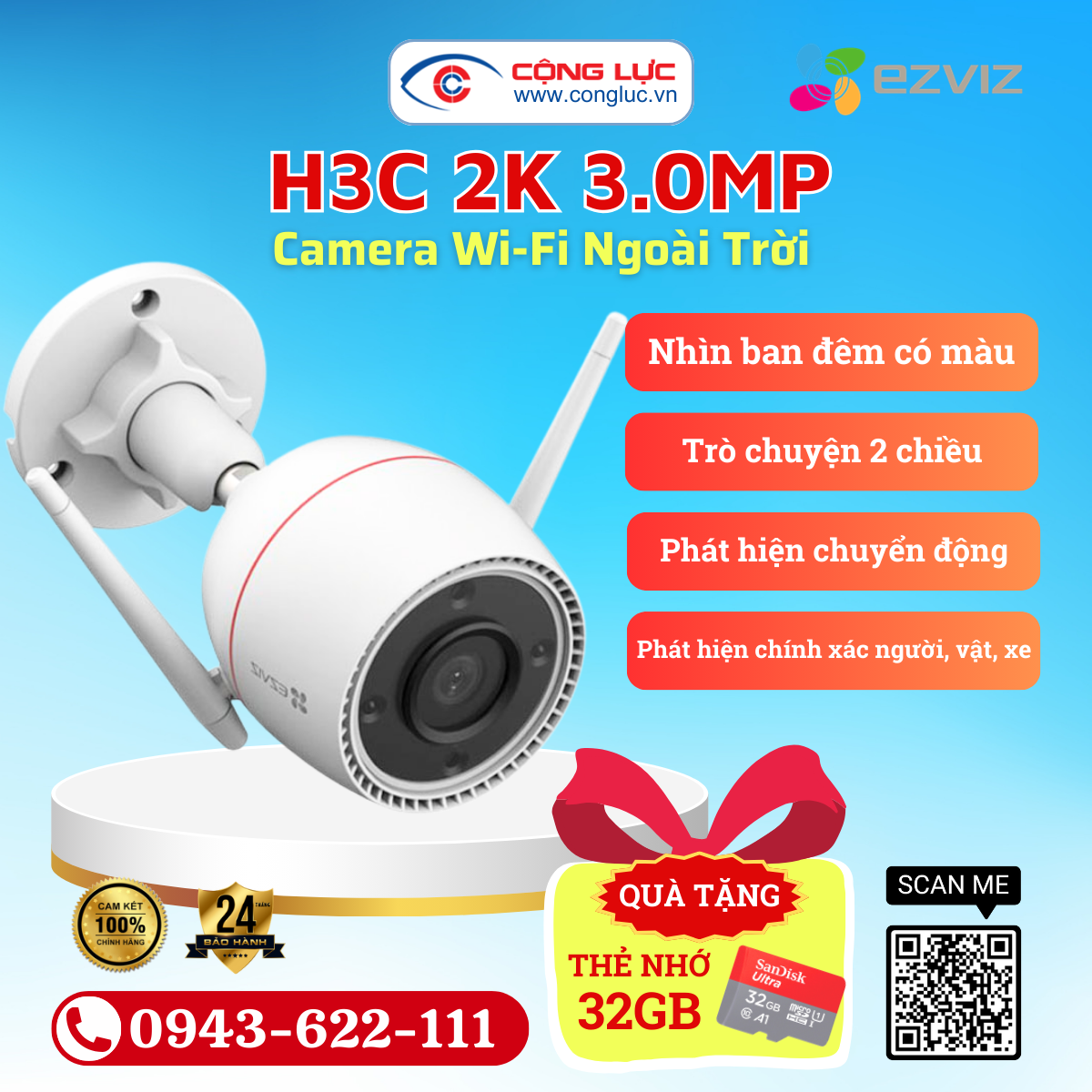 Cộng Lực bán camera wifi ezviz H3C 3mp giá rẻ tại hải Phòng