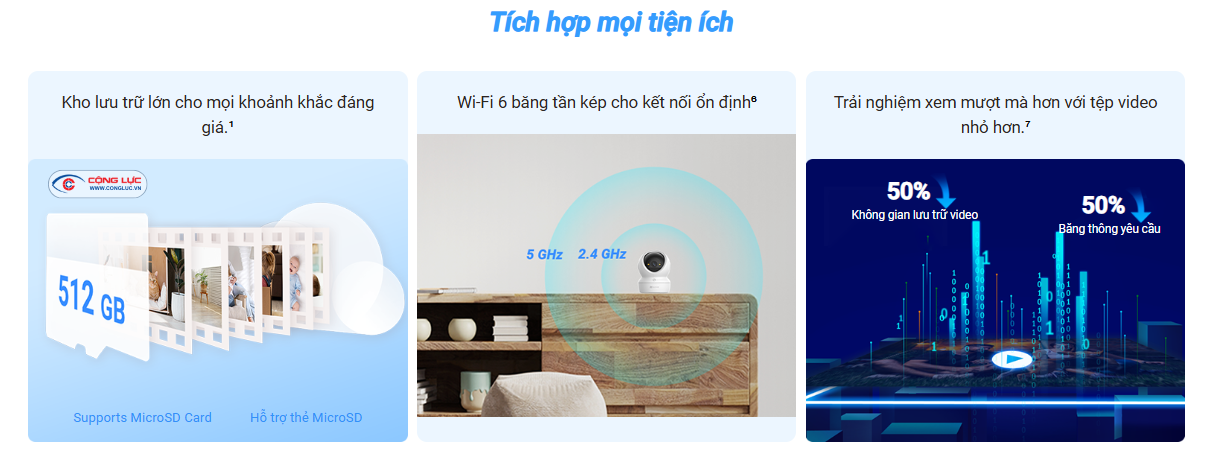 Camera Ezviz H6C G1 4K lưu trữ dữ liệu lớn tới 512GB