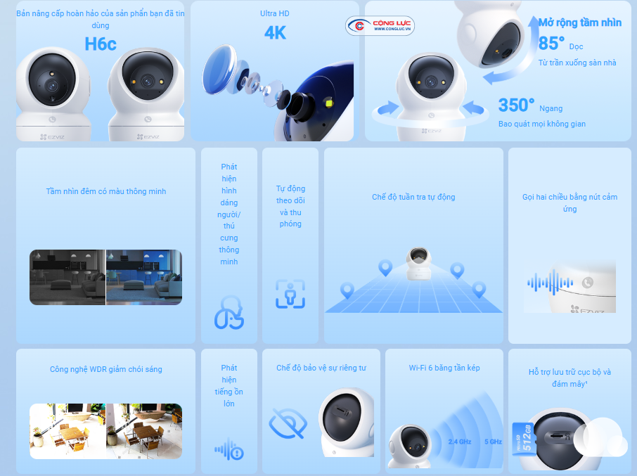 Camera Trong Nhà Ezviz H6C G1 4K 8MP giá rẻ