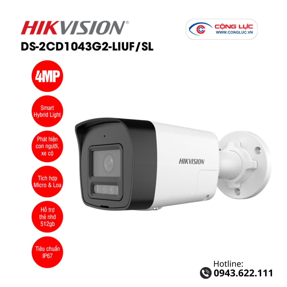 Bán cAMERA IP Hikvision 4MP DS-2CD1043G2-LIUF/SL tại Hải Phòng