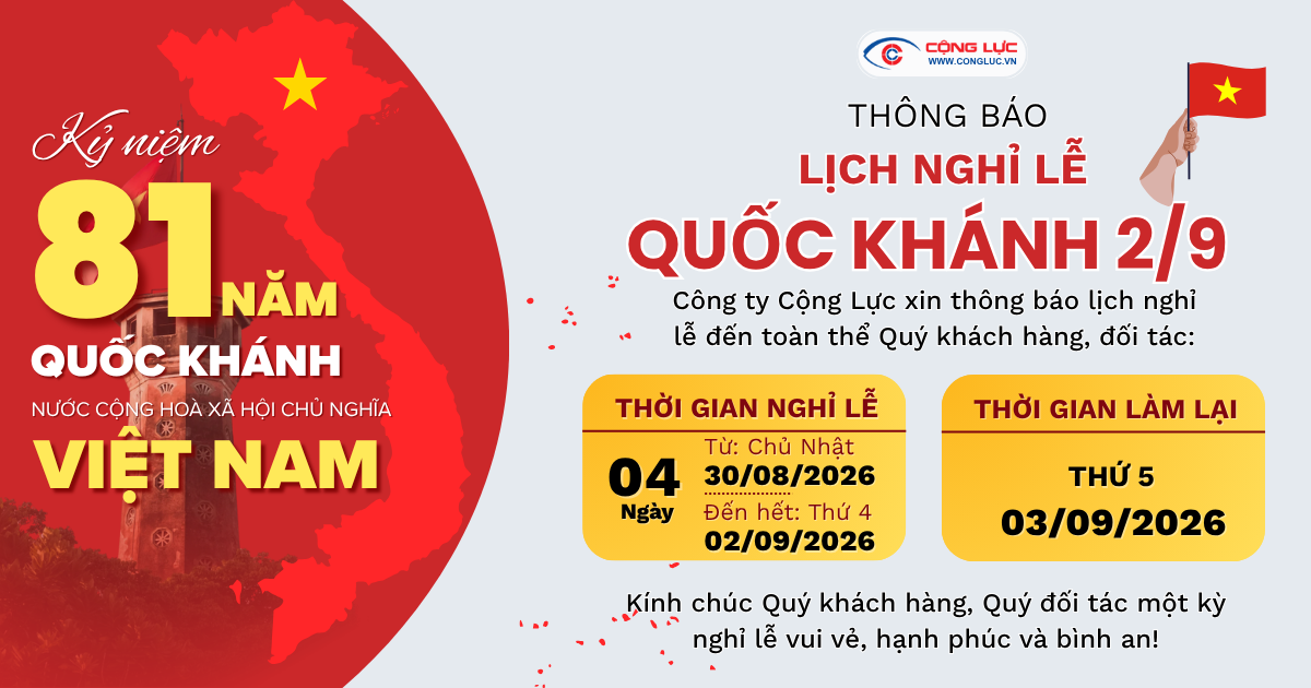 Công ty Cộng Lực thông báo lịch nghỉ lễ Quốc Khánh 2.9.2026